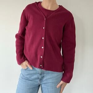 Vintage Knot Cardigan Set 100% Cotton Wine Red Womens Petite Medium